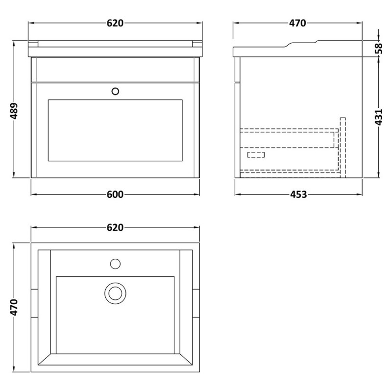 Classique 600mm Wall Hung Traditional Drawer Vanity Units