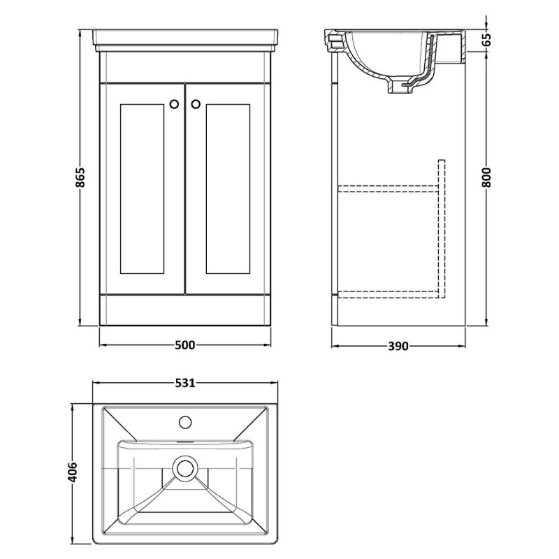 Classique 500mm Freestanding Traditional Drawer Vanity Units