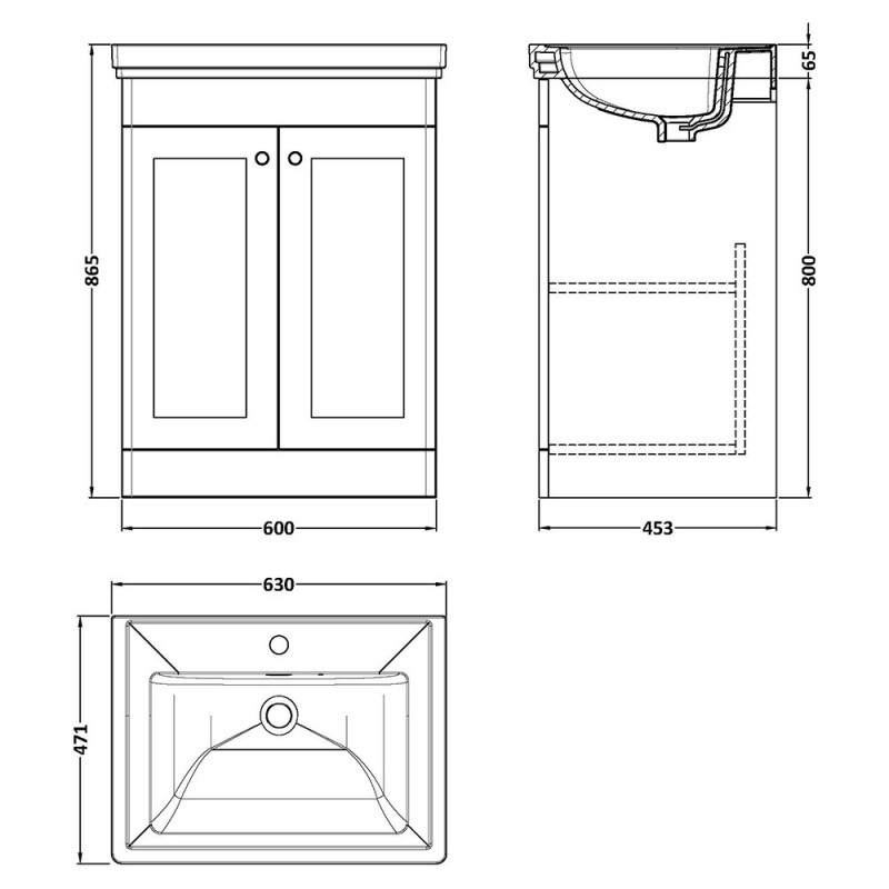 Classique 600mm Freestanding Traditional Drawer Vanity Units