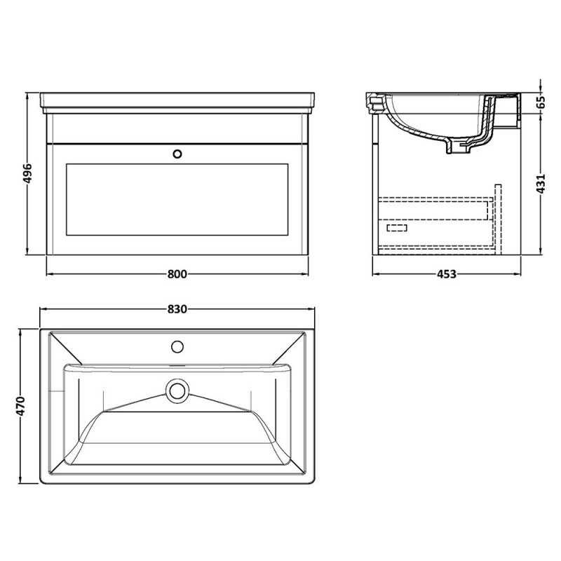 Classique 800mm Wall Hung Traditional Drawer Vanity Units