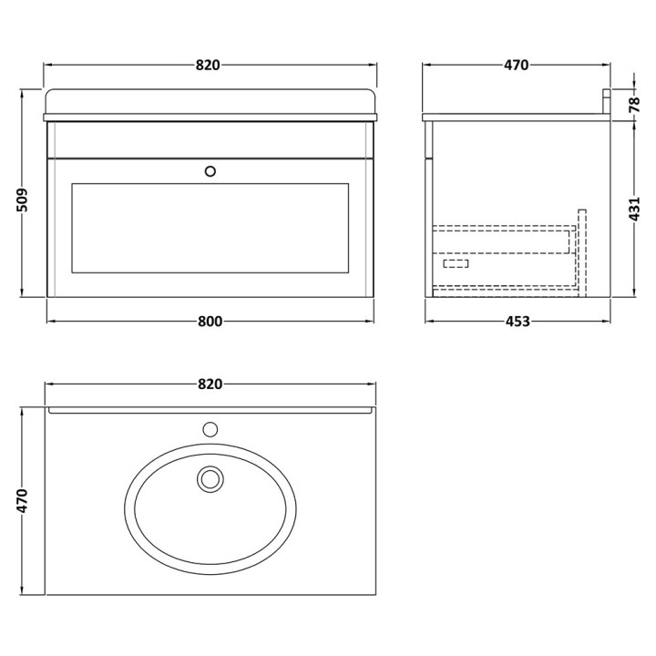 Classique 800mm Wall Hung Traditional Drawer Vanity Units With Worktops