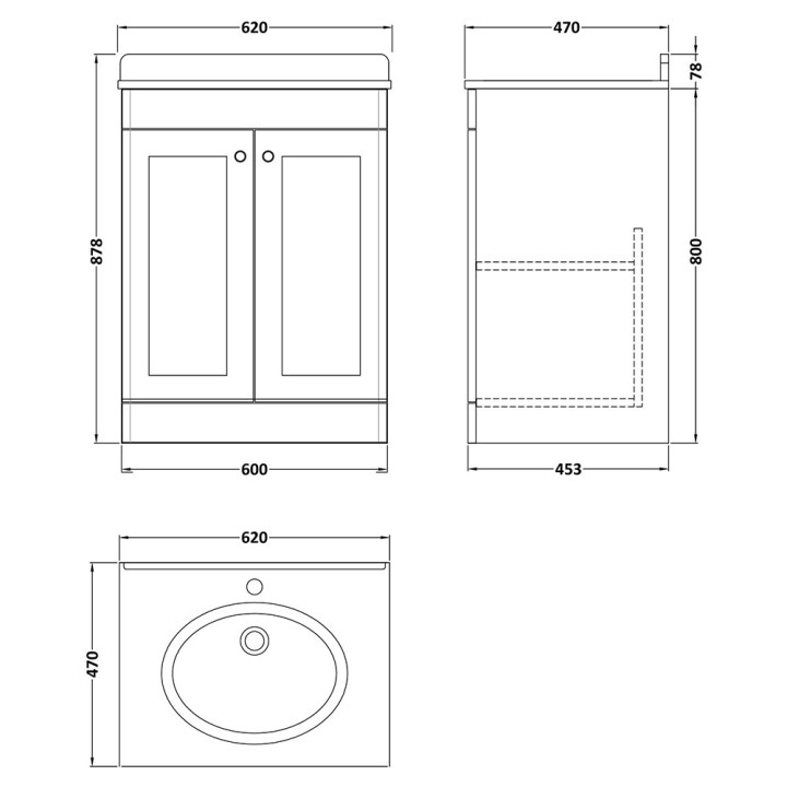 Classique 600mm Freestanding Traditional Vanity Units With Worktops