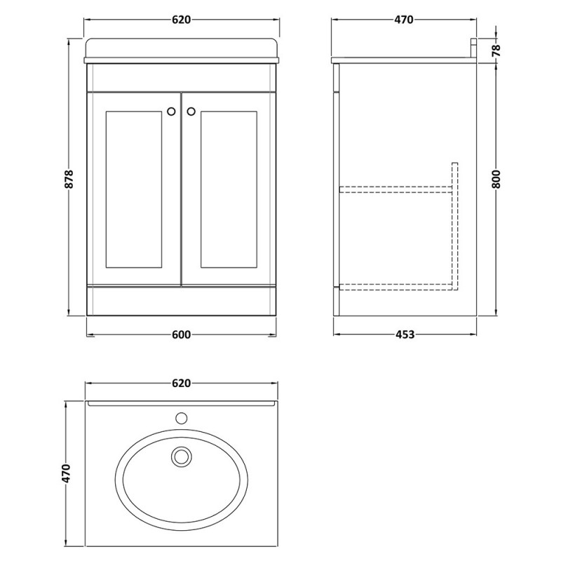 Classique 600mm Freestanding Traditional Vanity Units With Worktops