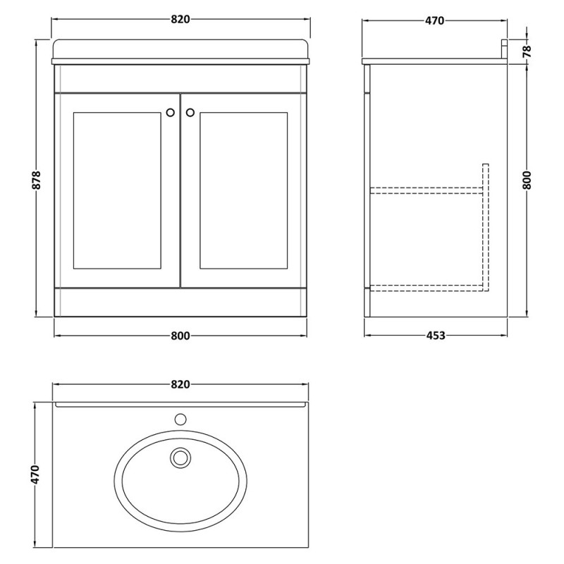 Classique 800mm Freestanding Traditional Vanity Units With Worktops