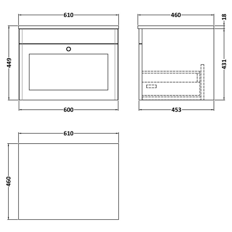 Classique 600mm Wall Hung Traditional Worktop Vanity Units