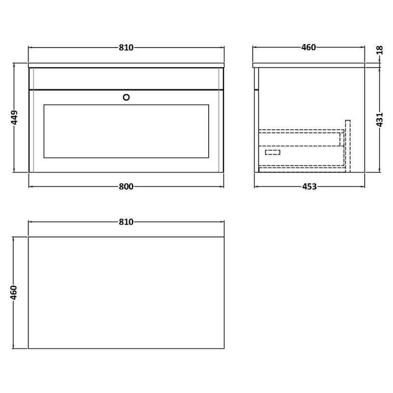 Classique 800mm Wall Hung Traditional Worktop Vanity Units