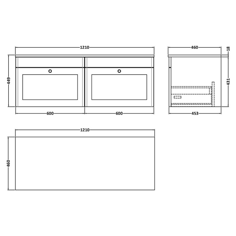 Classique 1200mm Wall Hung Traditional Worktop Vanity Units