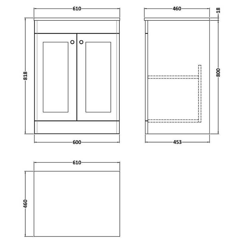 Classique 600mm Freestanding Traditional Worktop Vanity Units