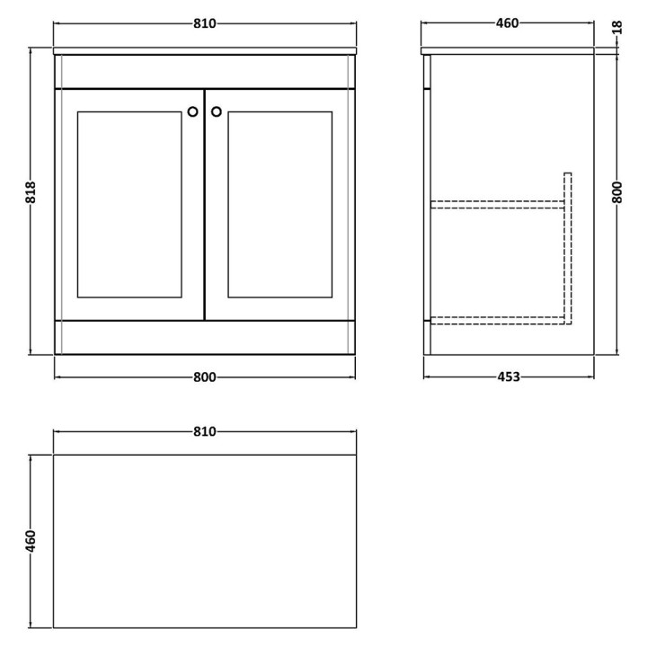 Classique 800mm Freestanding Traditional Worktop Vanity Units