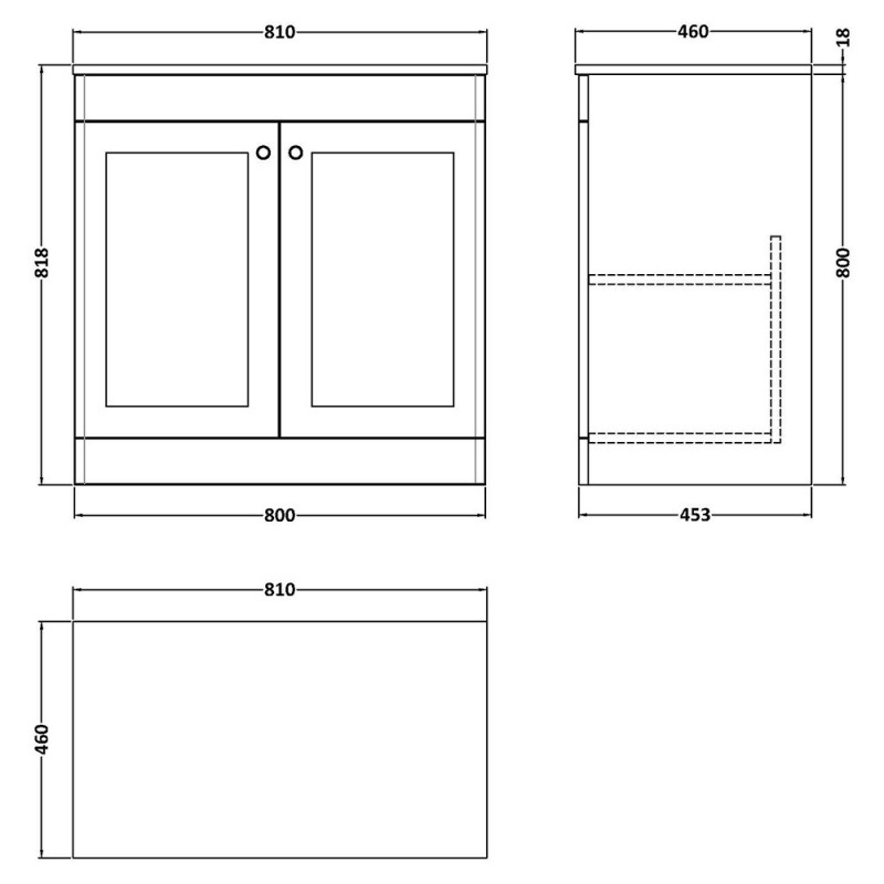 Classique 800mm Freestanding Traditional Worktop Vanity Units