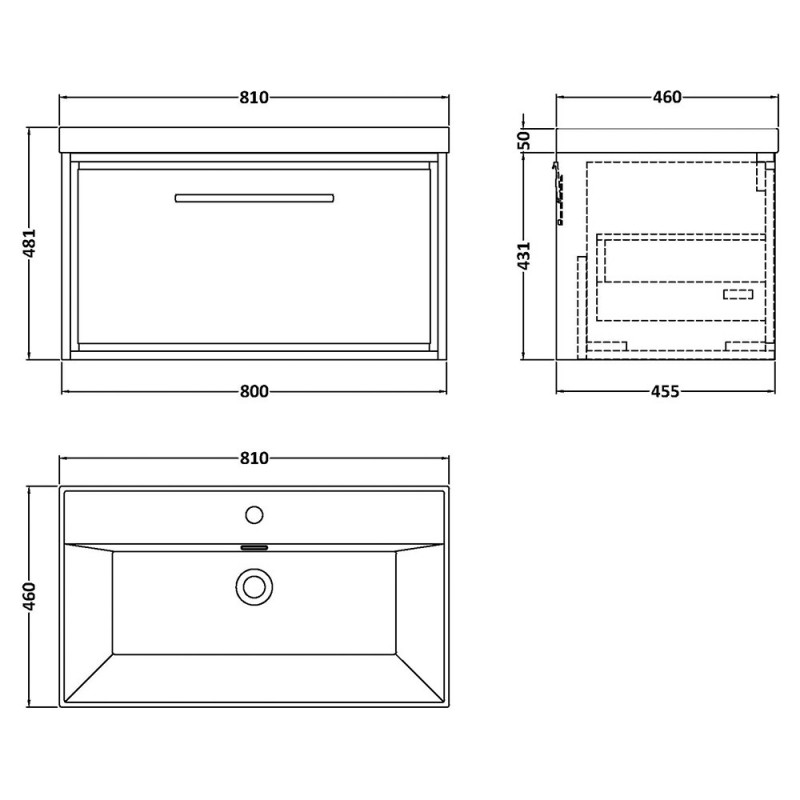 Lille 800mm Wall Hung Single Drawer Vanity Units