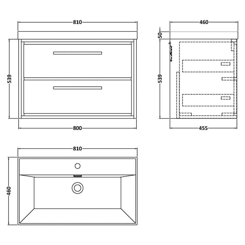 Lille 800mm Wall Hung Double Drawer Vanity Units