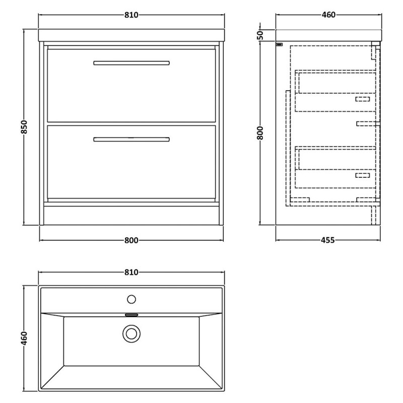 Lille 600mm Freestanding Double Drawer Vanity Units