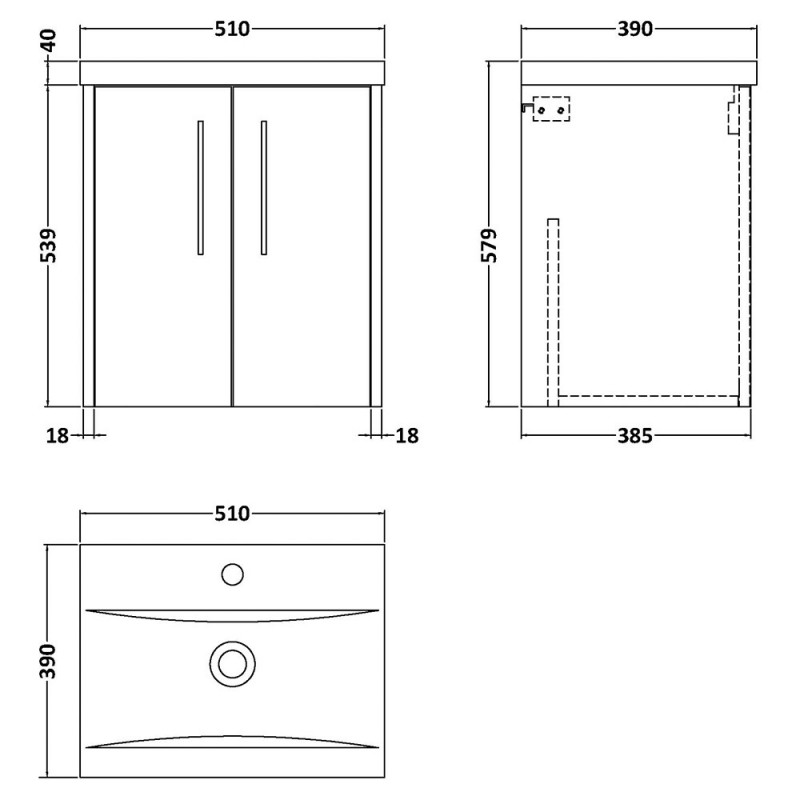 Juno 500mm Wall Hung Cabinet Vanity Units