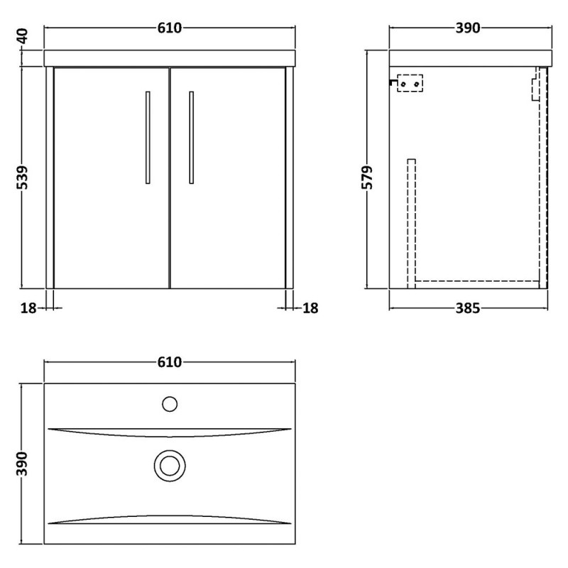 Juno 600mm Wall Hung Cabinet Vanity Units