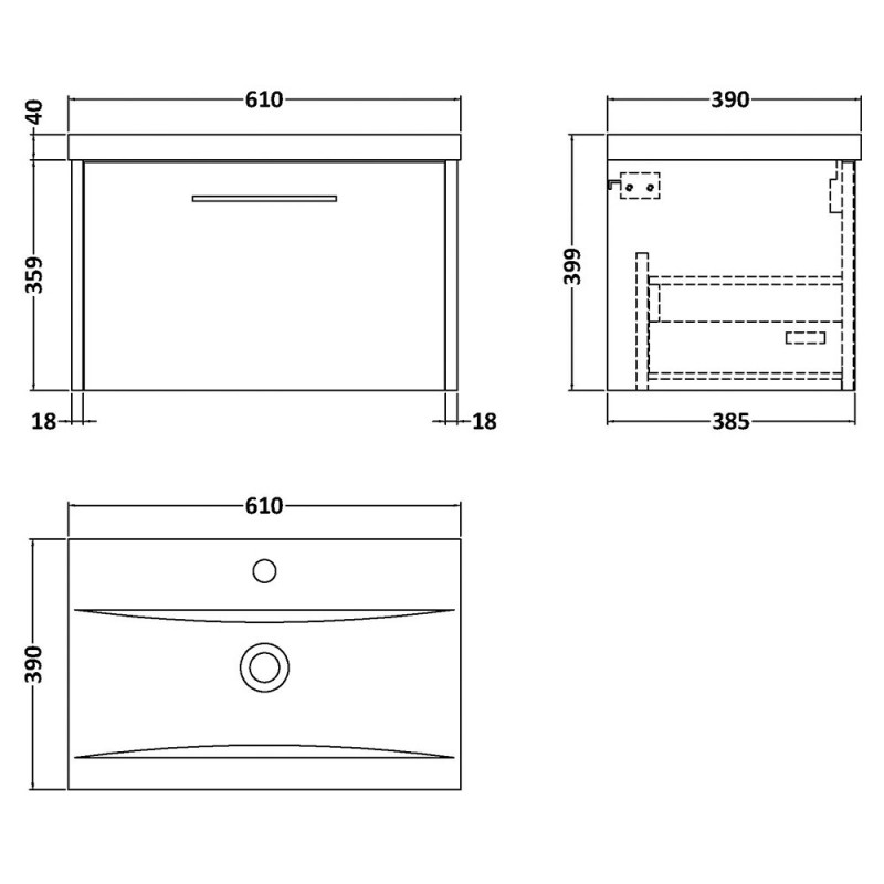 Juno 600mm Wall Hung Drawer Vanity Units