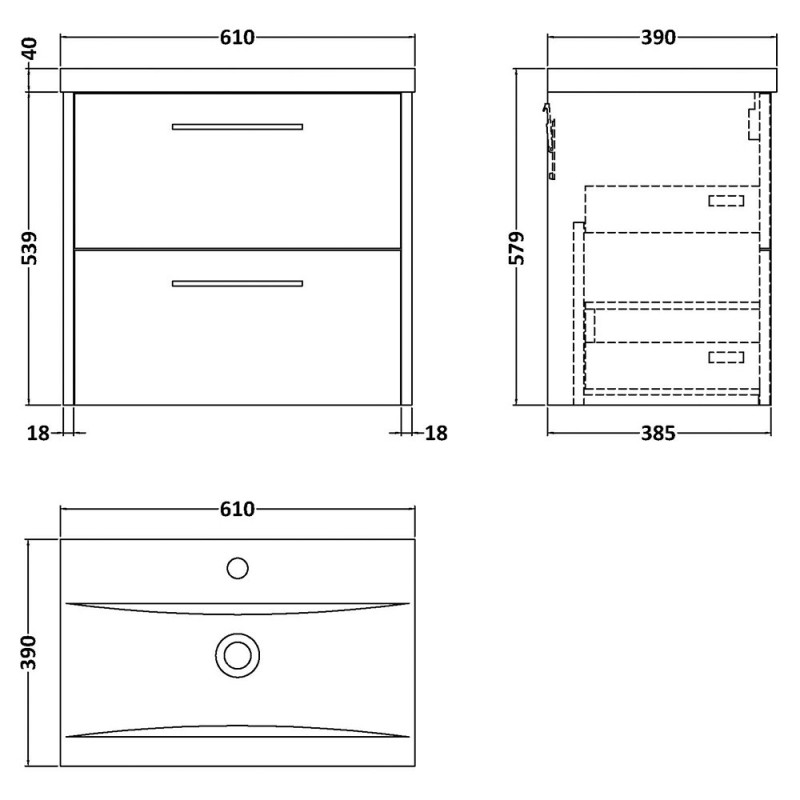 Juno 600mm Wall Hung Double Drawer Vanity Units