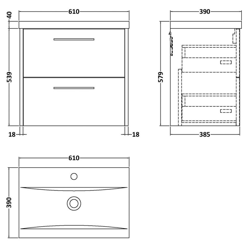 Juno 600mm Wall Hung Double Drawer Vanity Units