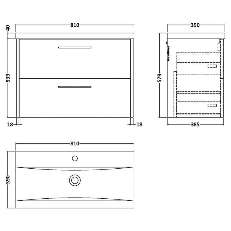 Juno 800mm Wall Hung Double Drawer Vanity Units