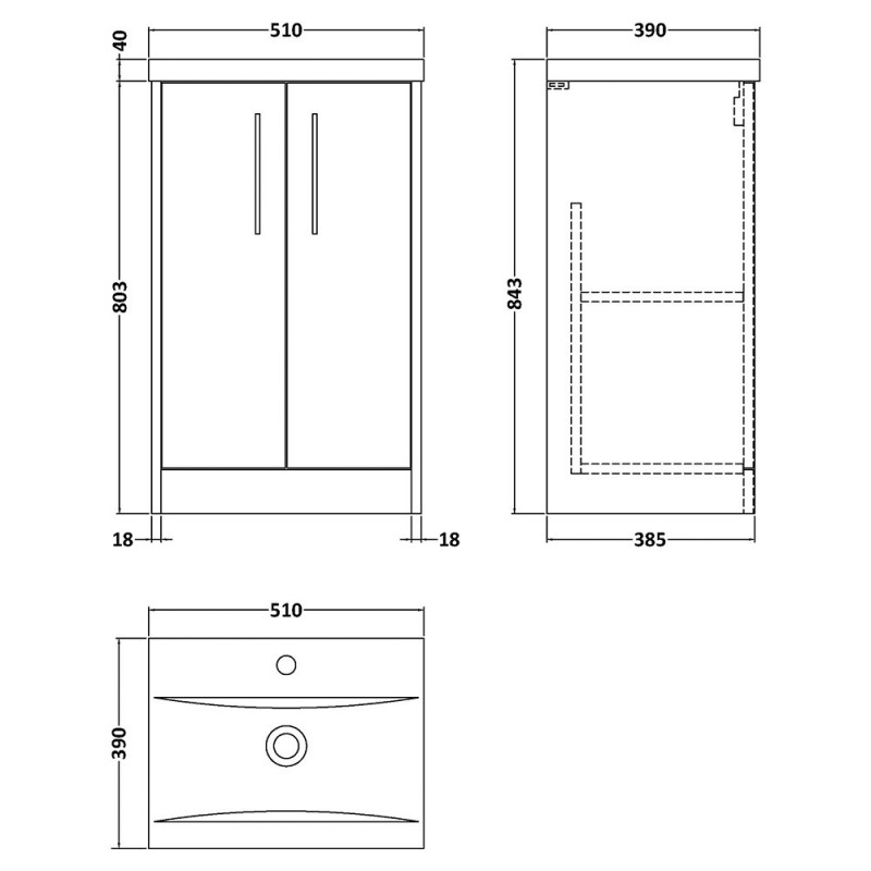 Juno 500mm Freestanding Cabinet Vanity Units