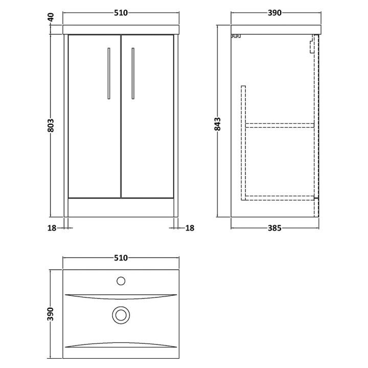 Juno 500mm Freestanding Cabinet Vanity Units