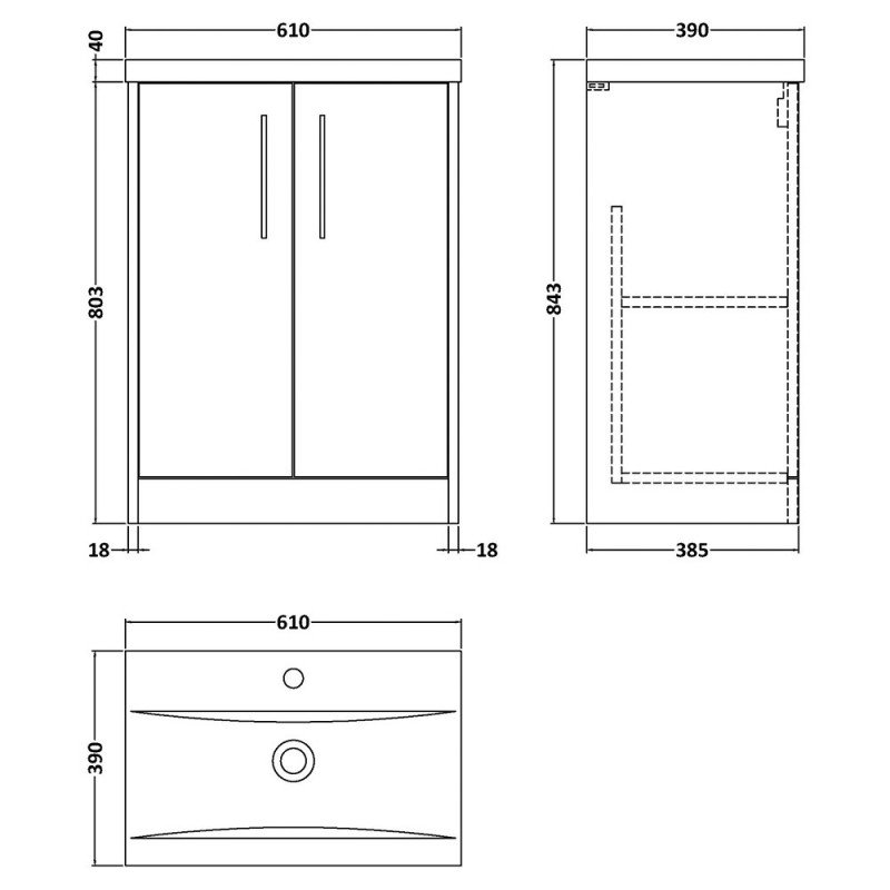 Juno 600mm Freestanding Cabinet Vanity Units