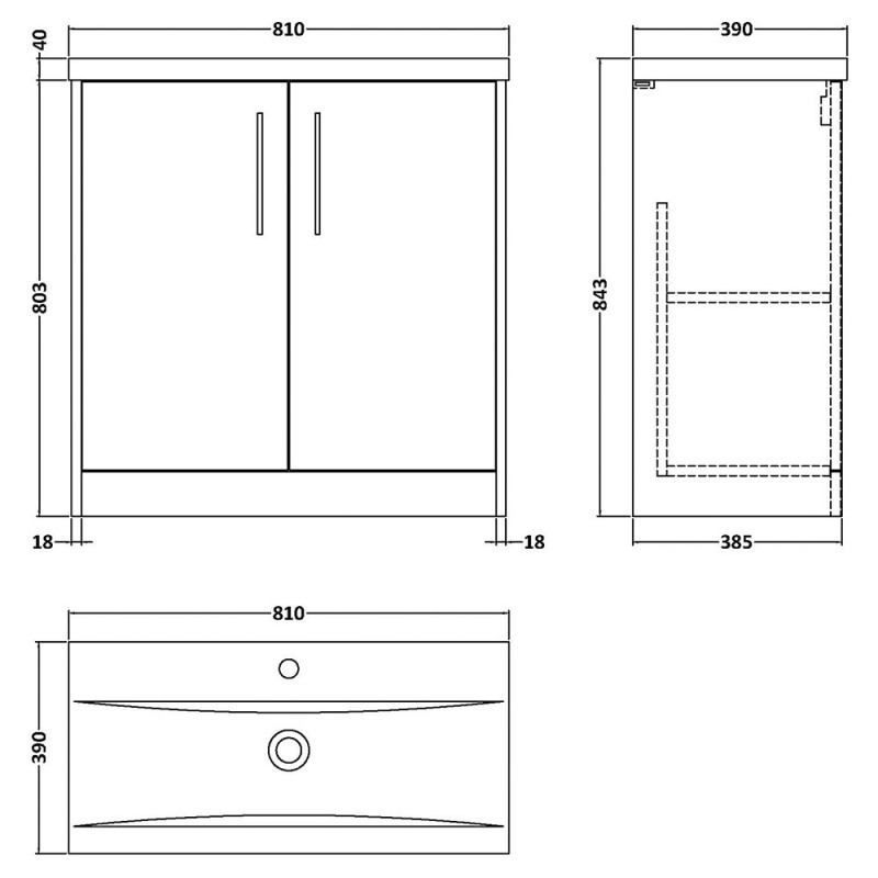 Juno 800mm Freestanding Cabinet Vanity Units