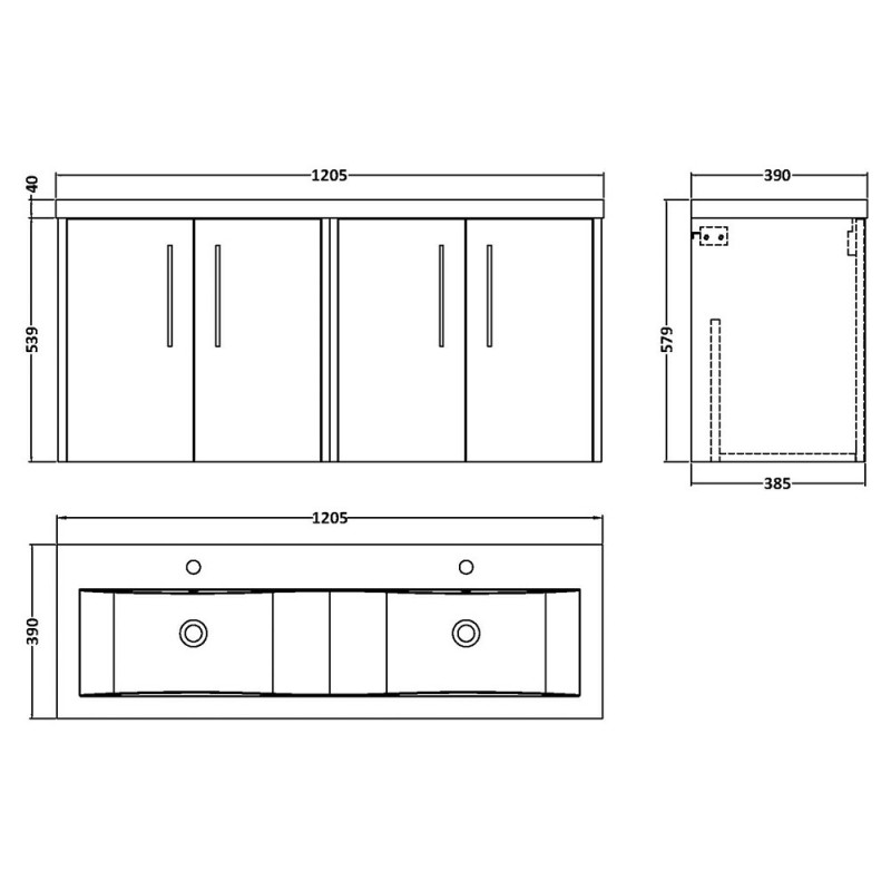 Juno 1200mm Wall Hung Double Cabinet Units