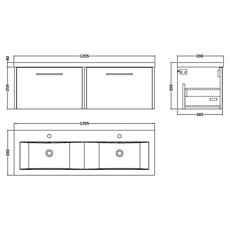 Juno 1200mm Wall Hung Double Drawer Units