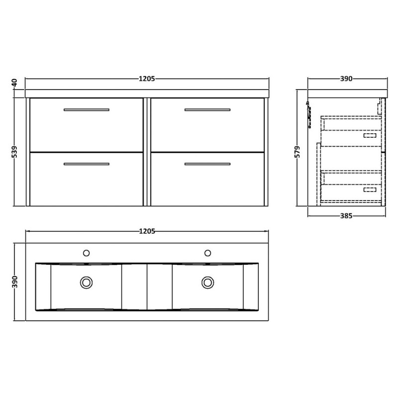 Juno 1200mm Wall Hung Four Drawer Units