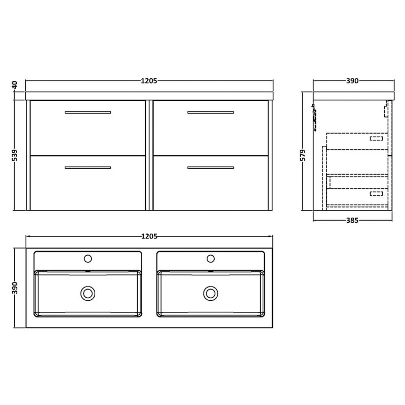 Juno 1200mm Wall Hung Four Drawer Units