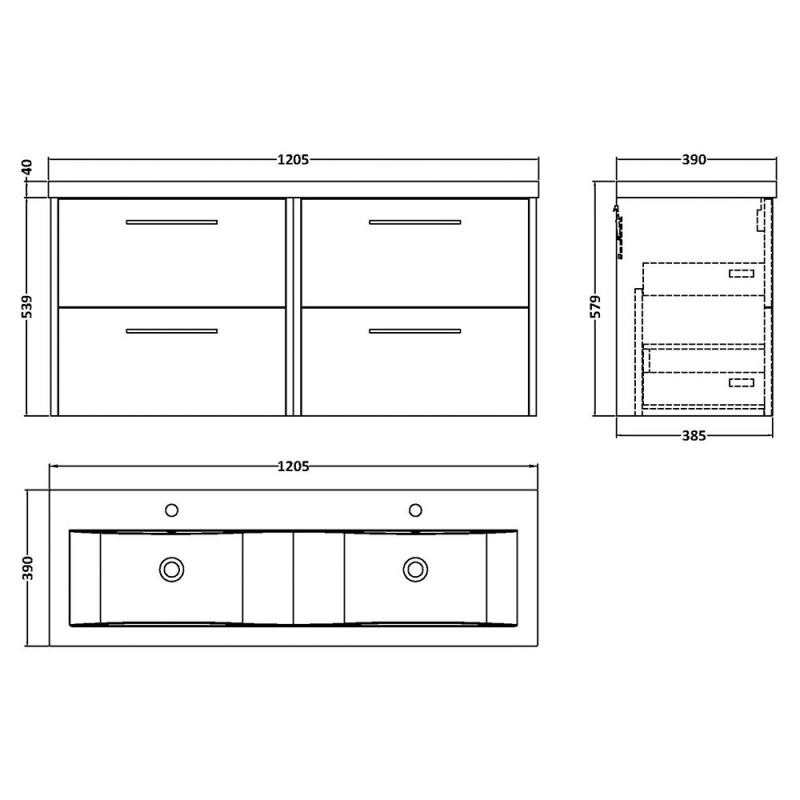 Juno 1200mm Wall Hung Four Drawer Units