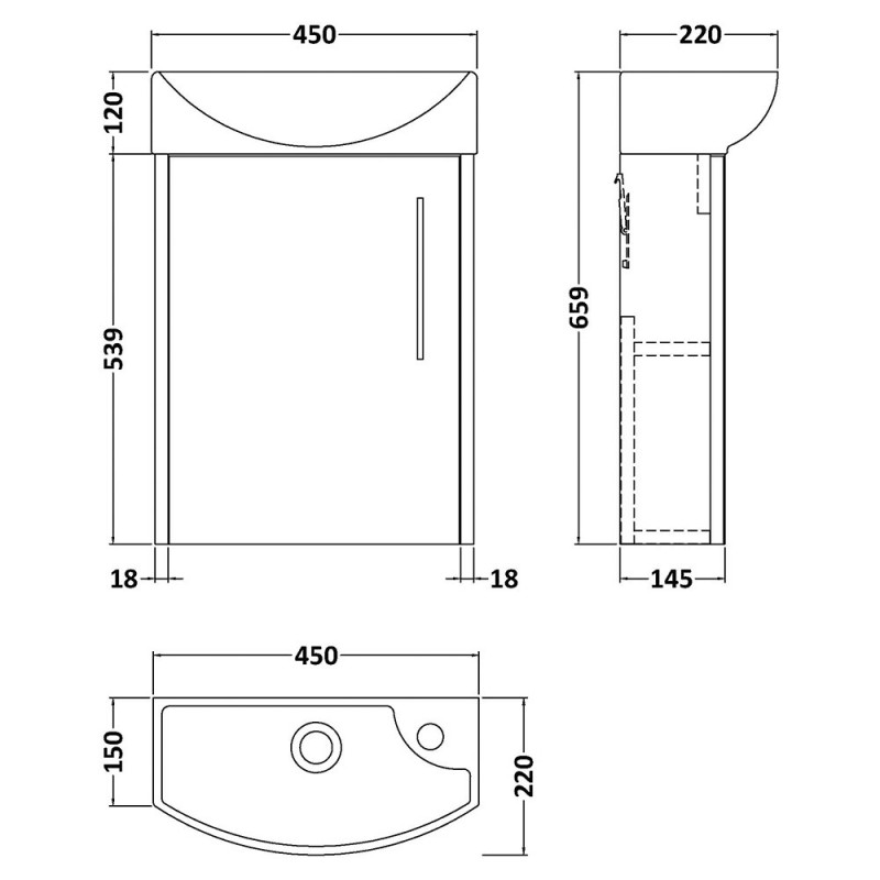 Juno 440mm Compact Wall Hung Vanity Units