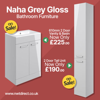 🚨#Bathroom #Sale - Nara FurnitureThe Nara Grey Gloss units are now on offer, order online or over the phone for next day delivery.www.nwtdirect.co.uk#shower #heating #designer #decor #interior #renovate #LED #newhome #interiorinspo #decorinspo ...